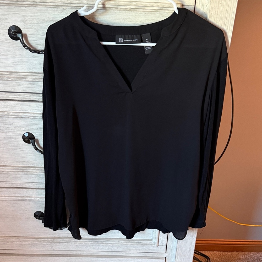 INC International Concepts Women's Black V-Neck Blouse